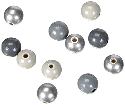 Rayher 12210570 Holz Perlen Mischung, FSC zertifiziert, poliert, 12 mm ø, Grau-Silber-Töne, 32 Stück, Buchenholz, schweiß- und speichelecht, Schmuckperlen von Rayher