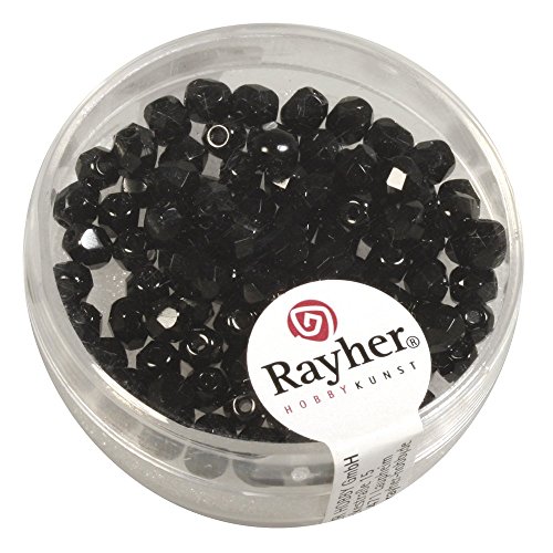 Rayher Glas Schliffperle, 4mm ø, irisierend, schwarz, Dose 100 Stück, 14200576 von Rayher