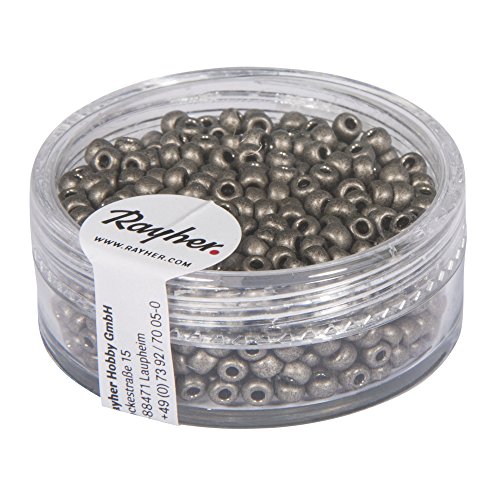 RAYHER HOBBY Rayher 14307572 Metallic-Rocailles, matt, 2,6 mm ø, Dose 17g, anthrazi, Klein, anthrazit von Rayher