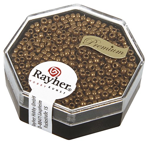 Rayher 14707639 Premium-Rocailles, 2,2 mm ø, kupfergold, metallic von Rayher