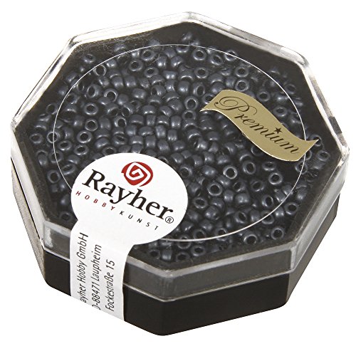 Rayher 14708566 Premium-Rocailles, 2,2 mm ø, metallic gefrostet, Dose 6 g von Rayher
