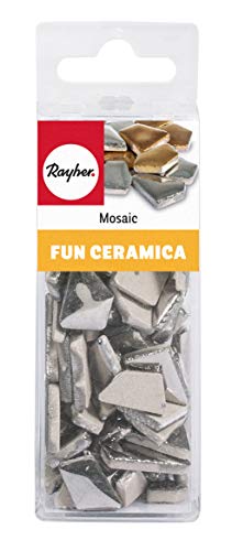 Rayher 14865606 Fun Ceramica Mosaiksteine, polygonal, hoch glänzend, glasierter Ton, Box 100 g (ca. 80 Stück), Mosaiksteine zum basteln, silber von Rayher