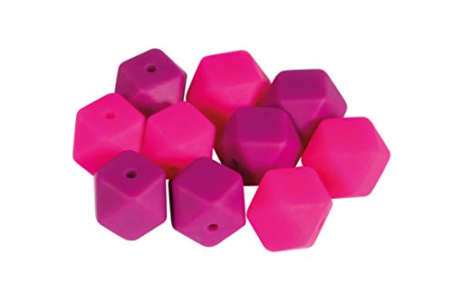 Rayher 14867264 Silikonperlen Hexagon, Pink-Töne, 14 mm ø, Beutel 10 Stück, für verschiedene Accessoires von Rayher