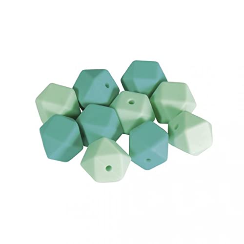 Rayher 14867408 Silikonperlen Hexagon, Mint-Töne, 14 mm ø, Beutel 10 Stück, für verschiedene Accessoires von Rayher