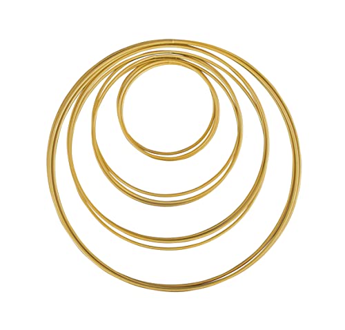 Rayher 25211616 Metallringe, 12 Stück, 4 Größen sortiert, gold beschichtet, Stärke ca. 3 mm, Drahtringe zum Basteln, für Wickeltechnik, Traumfänger, Floristik, Hochzeitskranz, Hoops, 10 bis 25cm von Rayher