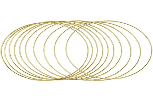 Rayher 25214616 Metallringe, 25 cm ø, gold beschichtet, Stärke ca. 3 mm, Drahtringe zum Basteln, für Wickeltechnik, Traumfänger, Floristik, Hochzeitskranz, Hoops,10 Stück (1er Pack) von Rayher