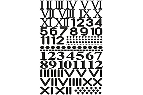 Rayher Klebeschrift Uhrenziffern, schwarz, römisch und arabisch, Ziffern/Zahlen ca. 1,8 cm hoch, selbstklebend, Ziffern für Uhren, Bogengröße 10 x 23 cm, 30093576 von Rayher