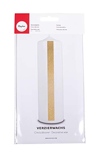 Rayher 3103706 Verzierwachs, gold, 2 Verzierwachsplatten 20 x 10 cm, Wachsfolie zum Kerzen verzieren, Kerzenwachs, Wachsfolie von Rayher