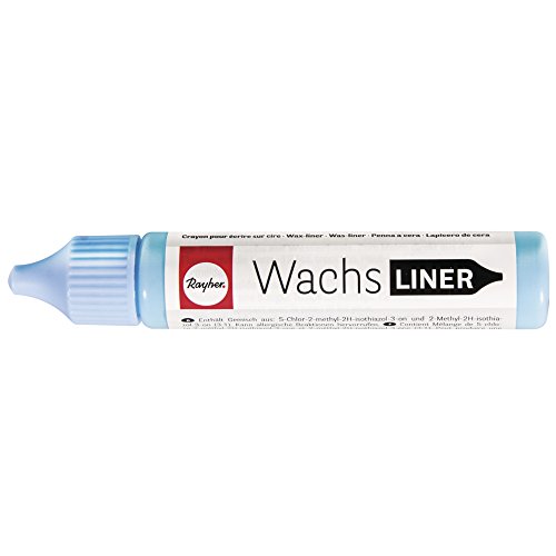 Rayher 31500358 Wachs-Liner, hellblau, Flasche 30 ml, zum Kerzen bemalen, Wachsstift, Flüssigwachs zum Malen direkt aus der Flasche, Babyblau von Rayher