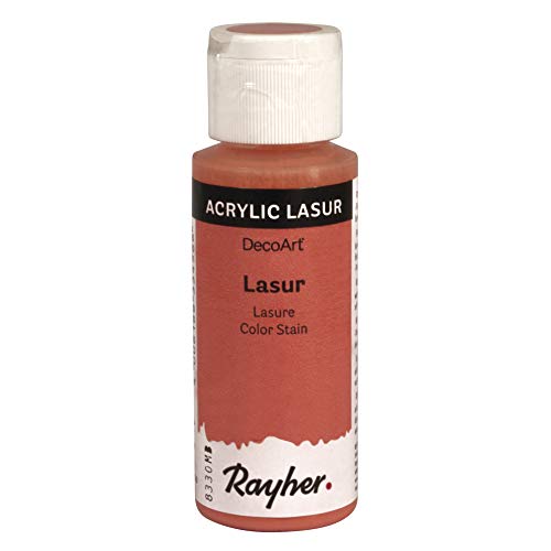 Rayher 35023212 Lasur, Flasche 59 ml, Holzlasur, Farbe für Holz, transparente, nicht deckende Acrylfarbe, veredelt unbehandeltes Holz und andere saugende Untergründe, koralle von Rayher