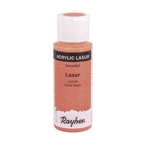 Rayher 35023212 Lasur, Flasche 59 ml, Holzlasur, Farbe für Holz, transparente, nicht deckende Acrylfarbe, veredelt unbehandeltes Holz und andere saugende Untergründe, koralle von Rayher