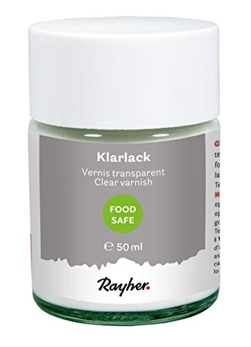 Rayher 35031000 Klarlack food-safe, Dose 50 ml, seidenmatt, transparent, für saugende Untergründe, lebensmittelecht, Speichel- und Schweißecht gemäß DIN 53 160-1/2, Schutzlack, Holzlack von Rayher