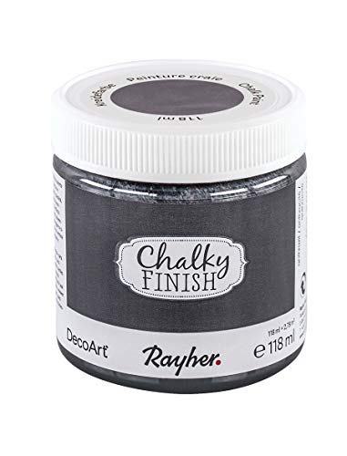 Rayher 38867572 Chalky Finish auf Wasser-Basis, Kreide-Farbe für Shabby-Chic-, Vintage- und Landhaus-Stil-Looks, Anthrazit, 118 ml (1er Pack) von Rayher