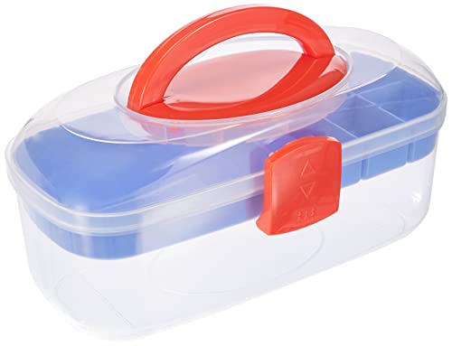 Rayher Hobby Rayher 39254000 Sortierbox, mit Tragegriff und Einsatz, transparent, 27,8 x 12,1 x 13,1 cm, Nähkasten oder Aufbewahrung für Bastelmaterial, Schmuck, Spielzeug, Werkzeug von Rayher