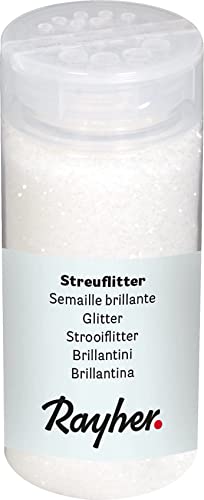 Rayher 3925802 Streuflitter, Dose mit Streudeckel, 110 g, Glitzer ideal zum Basteln, zum Dekorieren von Papier, Karton, Holz, Styropor, Keramik, Stein, weiß von Rayher