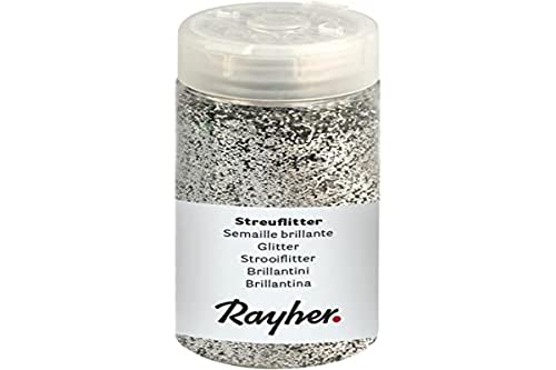 Rayher 3925822 Streuflitter, Dose mit Streudeckel, 110 g, Glitzer ideal zum Basteln, zum Dekorieren von Papier, Karton, Holz, Styropor, Keramik, Stein, silber von Rayher