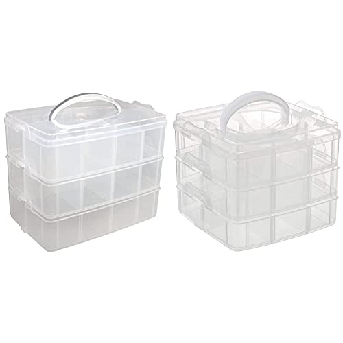 Rayher 39320000 Sortier-/Aufbewahrungsbox, mit Tragegriff, 3 Etagen. 17 Fächern, 23,1 x 15,6 x 18,5 cm & 00 Sortier-/Aufbewahrungsbox, transparent, ideal zur Aufbewahrung und Organisation, erweiterba von Rayher