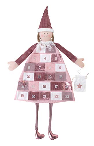 Rayher 46455258 Adventskalender zum Befüllen, Stoff, rosé, 118 x 53 cm, Adventskalender Kinder, Adventskalender Mädchen, genäht aus unterschiedlichen Stoffarten in Weiß und Rosatönen von Rayher