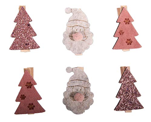 Rayher 46544000 Holzklammern mit Tannenbaum und Santa, 6 Stück, 3,1x4,8cm, Deko-Klammern zum Basteln und Verzieren, Weihnachtsklammern von Rayher