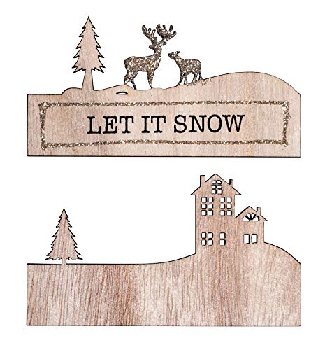 Rayher 46561000 Weihnachtsdekoration aus Holz, zweiteilig, mit filigranen Motiven und Text: let it snow, 11x6,2cm, Holzdeko von Rayher