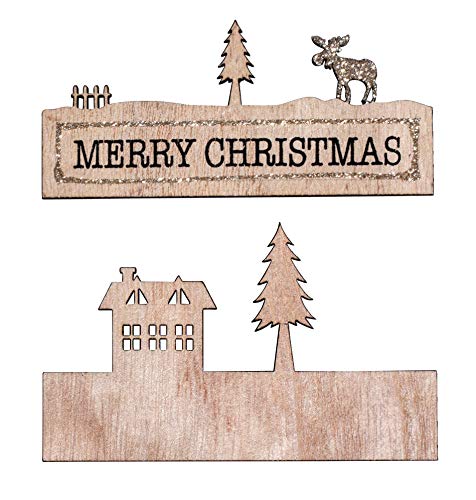 Rayher 46562000 Weihnachtsdekoration aus Holz, zweiteilig, mit filigranen Holzmotiven und Text: Merry Christmas, 11x6,7cm, Holzdeko von Rayher