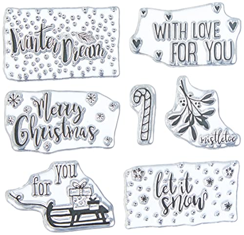 Rayher Clear Stamps "Christmas Greetings", Bogengröße 102,5x97mm, 7 Motive, transparente Stempel Weihnachten, durchsichtige, klare Silikonstempel, 50219000 von Rayher