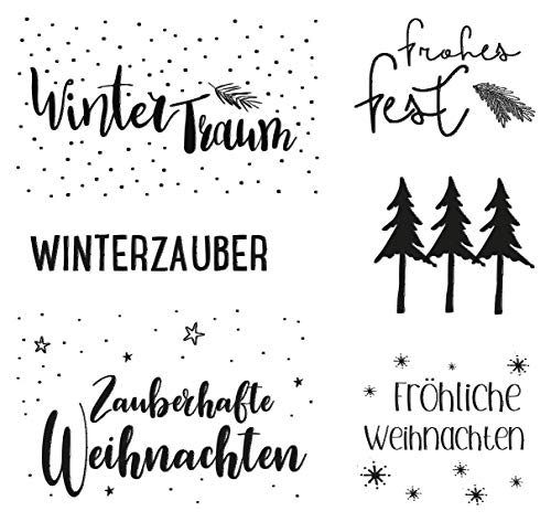 Rayher Clear Stamps Weihnachtsgrüße, 6 Motive, klar, transparente Stempel, durchsichtig, Silikonstempel, 50221000, Weiß, Bogen 97 x 102,5 mm von Rayher