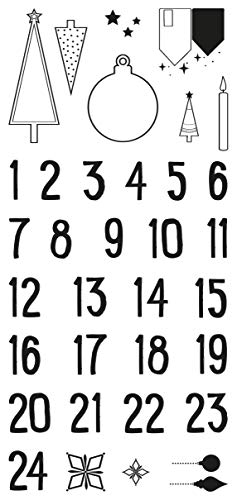 Rayher Clear Stamps Adventskalender Zahlen 1 – 24, Motiv Nordic, Bogengröße 97 x 205 mm, 24 Zahlen und 10 Motive, klar, transparente Stempel, durchsichtig, Silikonstempel, 50222000 von Rayher