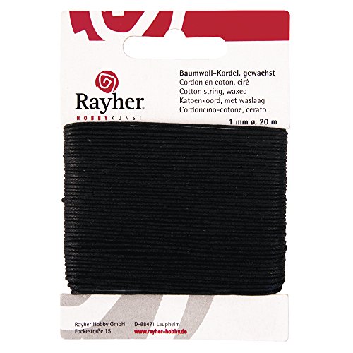 Rayher 5169101 Baumwollkordel, gewachst, 1mm, SB-Karte 20 m, schwarz von Rayher