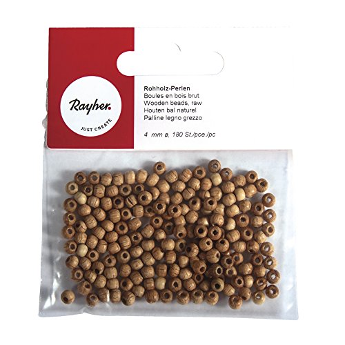 Rayher 6110200 Rohholz-Perlen, 4 mm, SB-Btl. 180 Stück von Rayher