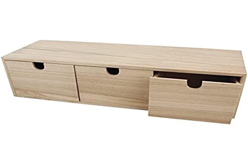 Rayher 6190300 Holzkommode mit 3 Schubladen, natur, 37,5 x 13 x 11,5 cm, Holz Kommödchen, Schubladenbox von Rayher
