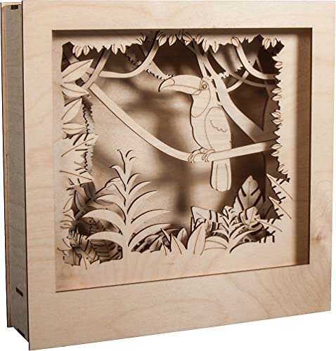 Rayher Hobby Rayher Hobby Rayher 62853505 Holzbausatz 3D-Motivrahmen Tukan, FSC zertifiziert, natur, 24 x 24 cm, Tiefe 6,5 cm, 11tlg., zum basteln und bemalen von Rayher