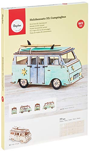 Rayher Holzbausatz Campingbus, FSC 100% zertifiziert, natur, 30 x 13 x 17 cm, 79teilig, zum basteln und bemalen, 62879505 von Rayher