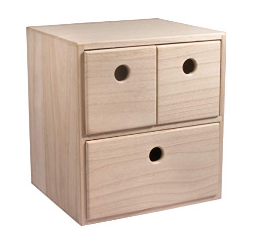 Rayher 62908505 Holzkommode mit 3 Schubladen, 21 x 18 x 23 cm, FSC zertifiziert, Schubladenbox, Natur von Rayher