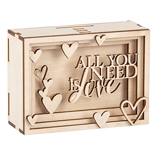 Rayher DIY Geldgeschenk Verpackung "Love" für Hochzeit, 3D Geschenkbox aus Holz zum Gestalten, 14-teilig, 11,5x8,5x5cm, Natur, Box 1Set, FSC Mix Credit, 62923505 von Rayher