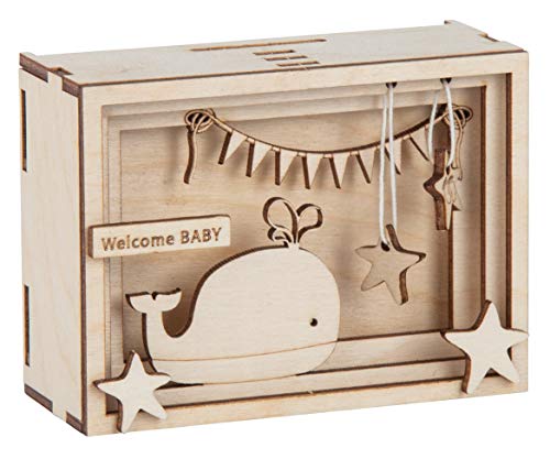 Rayher DIY Geldgeschenk Verpackung "Baby" zur Geburt, 3D Geschenkbox aus Holz zum Gestalten, 15-teilig, 11,5x8,5x5cm, Natur, Box 1Set, FSC Mix Credit, 62924505 von Rayher