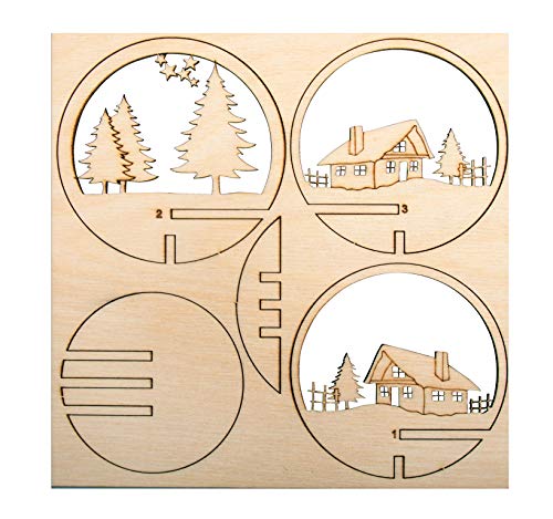 Rayher Holz Steckteil Berghütte, 7,5 cm ø, natur, Set 5teilig, Holzbausatz gelasert, FSC zertifiziert, Weihnachtsdekoration zum Hängen, 63060505 von Rayher