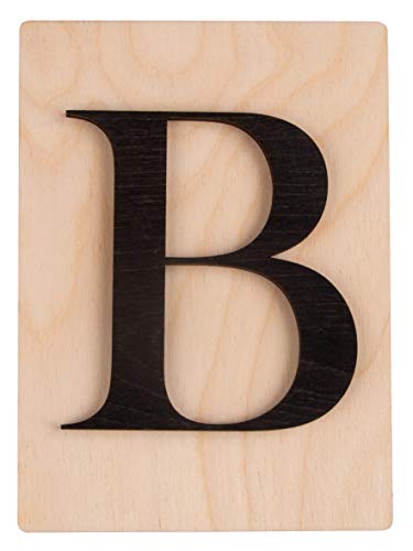 Rayher Holz Buchstabe B, FSC Mix Credit, Holzfliese 10,5x14,8cm, 3D-Buchstabe B in schwarz, 3mm starker Holzbuchstabe auf 4mm starker Holzfliese, 63093576 von Rayher