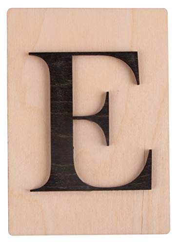 Rayher Holz Buchstabe E, FSC Mix Credit, Holzfliese 10,5x14,8cm, 3D-Buchstabe E in schwarz, 3mm starker Holzbuchstabe auf 4mm starker Holzfliese, 63096576 von Rayher