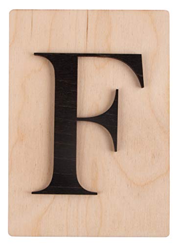 Rayher Holz Buchstabe F, FSC Mix Credit, Holzfliese 10,5x14,8cm, 3D-Buchstabe F in schwarz, 3mm starker Holzbuchstabe auf 4mm starker Holzfliese, 63097576 von Rayher