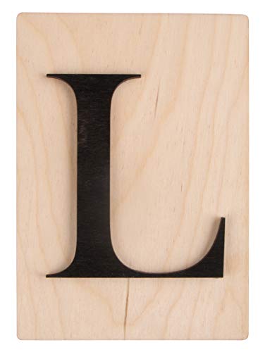 Rayher Holz Buchstabe L, FSC Mix Credit, Holzfliese 10,5x14,8cm, 3D-Buchstabe L in schwarz, 3mm starker Holzbuchstabe auf 4mm starker Holzfliese, 63103576 von Rayher