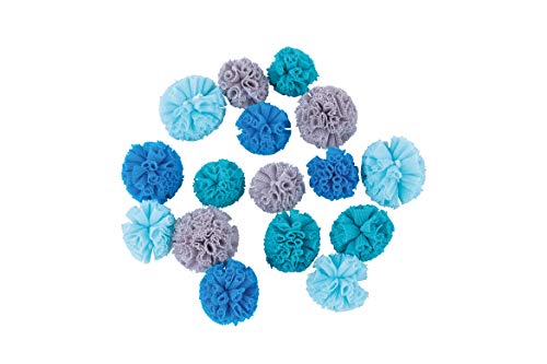 Rayher 76012376 Soft Tüll Pompons, blau-grau Töne, sortiert, 2,5 cm + 3 cm ø, Box 16 Stück, Dekoration Hochzeit, Taufe, Kommunion, Konfirmation, Geburtstag, Pompoms aus Tüll von Rayher