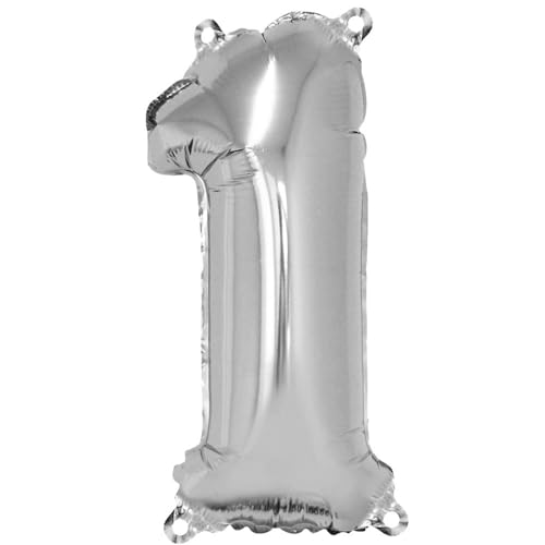 Rayher 87033606 Zahl 1 Party-/Folienballon, silber, 40cm hoch, zum Befüllen mit Luft, für Geburtstag, Silverster, Jubiläum von Rayher