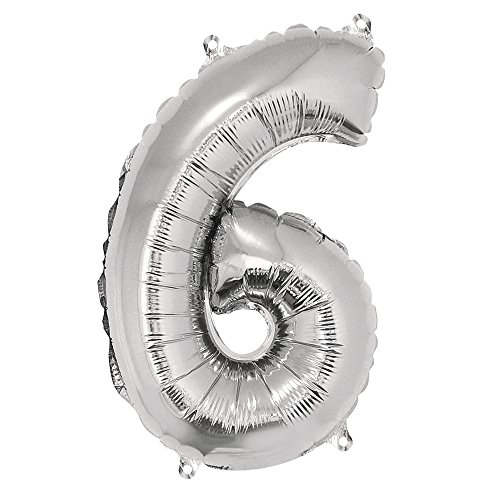 Rayher 87038606 Zahl 6 Party-/Folienballon, silber, 40cm hoch, zum Befüllen mit Luft, für Geburtstag, Silverster, Jubiläum von Rayher