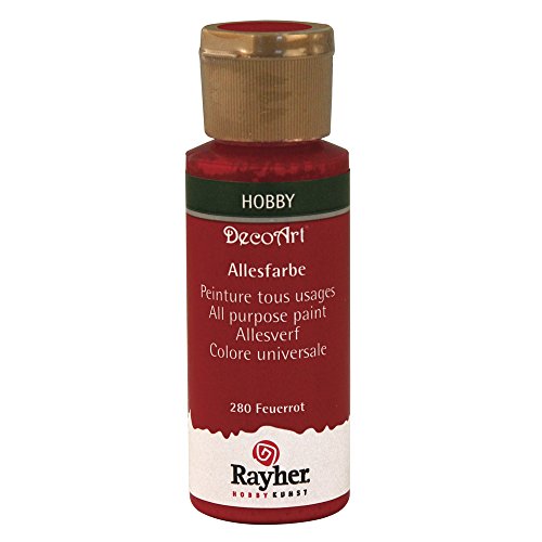 Rayher Acrylfarbe, feuerrot, Allesfarbe matt, Flasche 59 ml, hochpigmentierte, cremige Allzweckfarbe, sehr gute Deckkraft, lichtecht, farbintensiv, wasserfest, schnell trocknend, 38000280 von Rayher