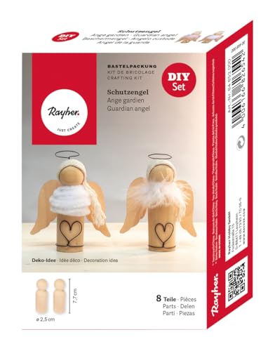 Rayher Bastelpackung Schutzengel, 8teilig, DIY-Set 2 Engel, Holz, 7,7 cm, Weihnachtsdekoration Engel, 64652000 von Rayher