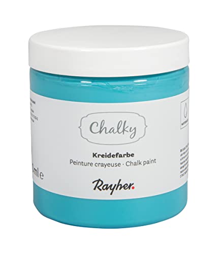 Rayher Chalky, Kreidefarbe auf Wasserbasis, blaugrün, für Shabby-Chic, Vintage- und Landhaus-Stil-Looks, Dose 230 ml, 35048407 von Rayher