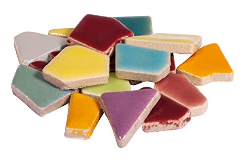 Rayher Fun Ceramica Mosaik Mix, polygonal, farbig glasierter Ton, Regenbogenfarbene Mischung zum Basteln, Dose 500g ,14863990, Regenbogen von Rayher