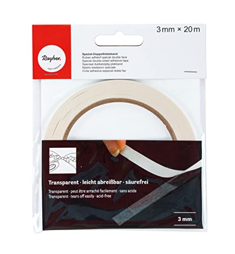 Rayher Hobby 30069000 Doppelklebeband, 3 mm breit, Rolle mit 20 m, hochtransparent, säurefrei, Montageband von Rayher