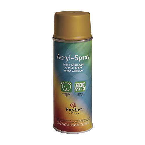 Rayher Hobby 34145620 Acryl-Spray, Acryllack, brillant gold, seidenmatt, Sprühlack für innen und außen, hohe Deckkraft, umweltbewusst spraylackieren, Dose 200ml von Rayher